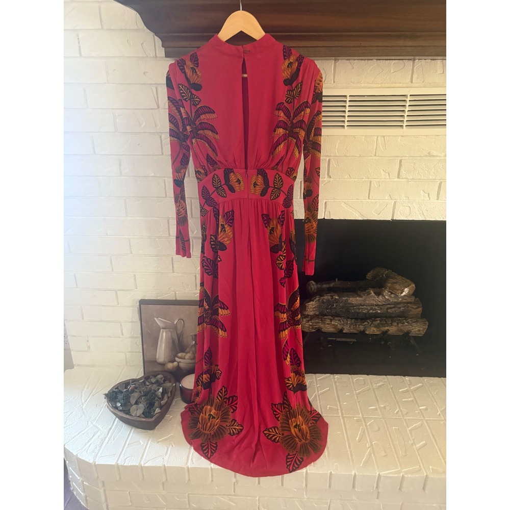 Farm Rio Long-Sleeve Mock-Neck Maxi Dress Red Floral Size Small - Picture 9 of 12